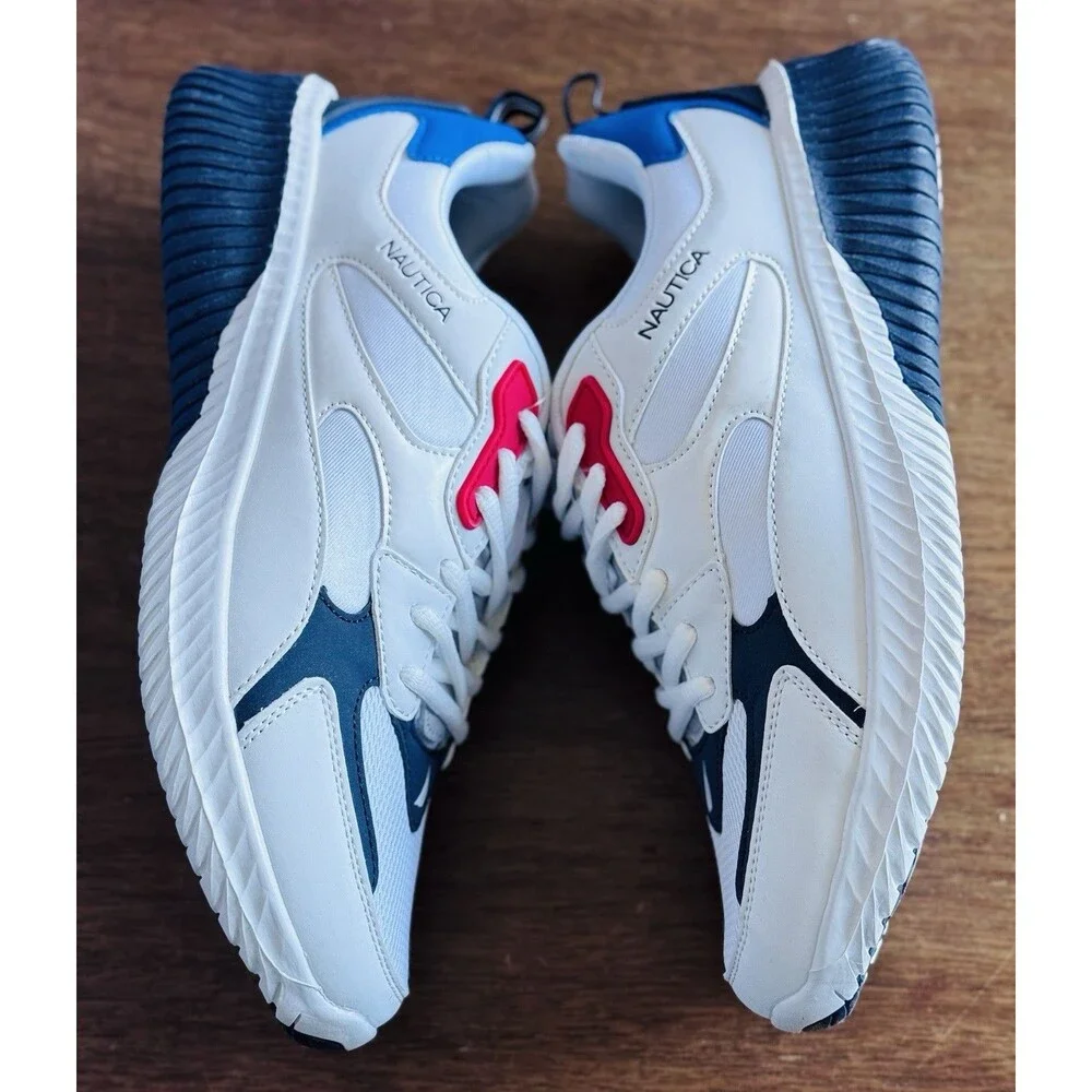 Men’s Size 9.5 Nautica Angler White Navy Lifestyle Sneakers CV2143 NWOB